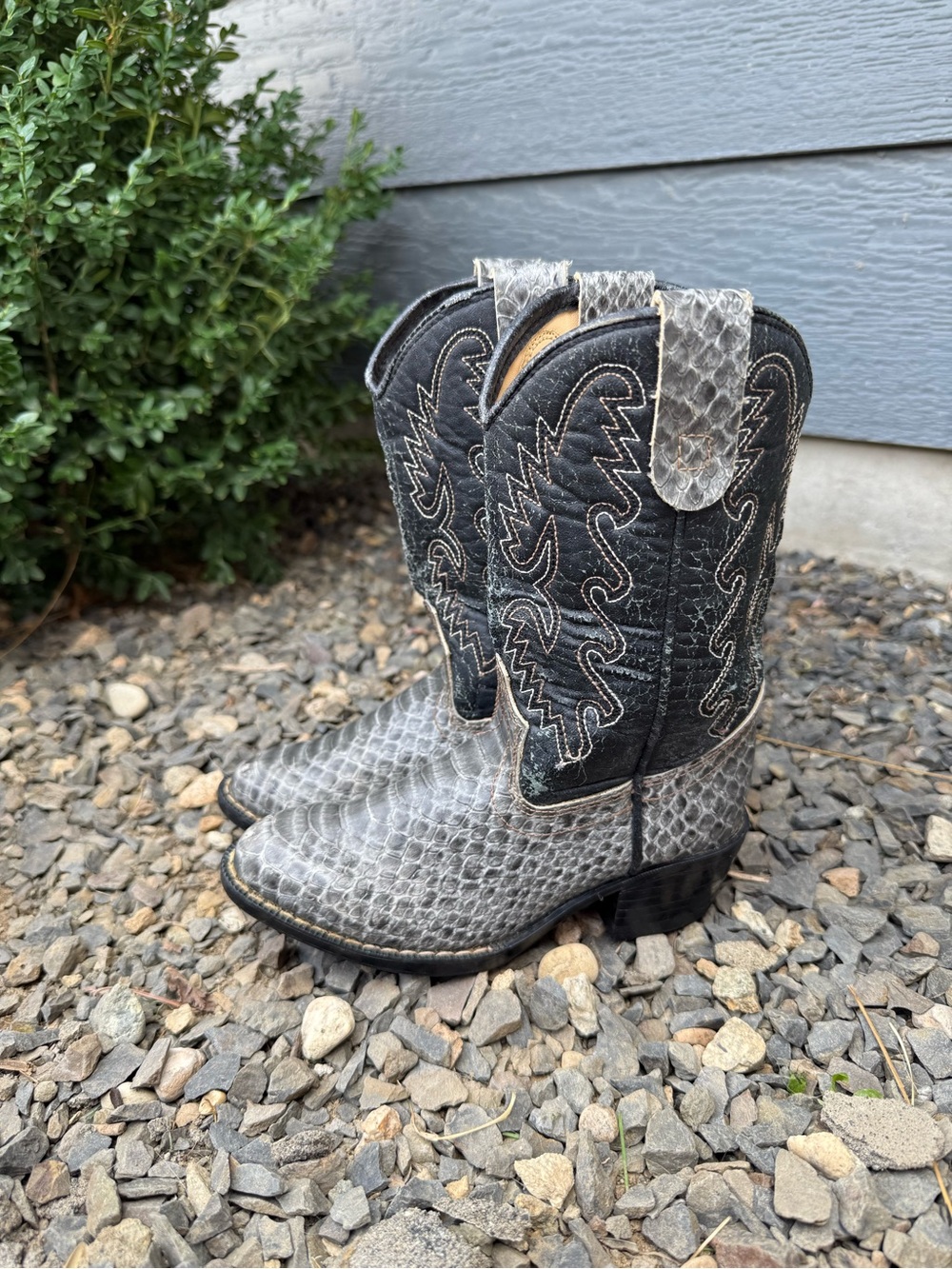 Boys Size 11 Gray Reptile Print Cowboy Western Boots